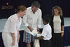 Karen Merrick, Graham Grant and Federica Siena present certificates of achievement at the conclusion of the Soneva Learn-To-Swim programme
