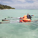 Twins Irene and Ida go snorkelling for the first time with instructor Georgina White as part of the Soneva Learn-To-Swim programme