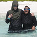 Soneva Learn-to-Swim instructor Jamie Killgore wanted to experience what it was like to swim in full dress.  The mothers' class obliged.  Jamie found the main difficulties to be water in her ears, goggles slipping and restriction when kicking.